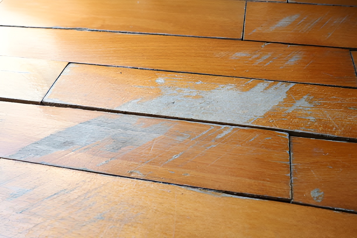 close-up of scratches on laminate flooring